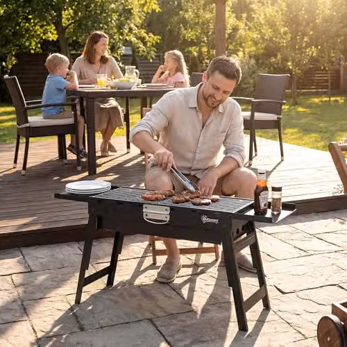Outsunny Portable Foldable Charcoal BBQ Grill, Black Stainless Steel Tabletop Model – 6
