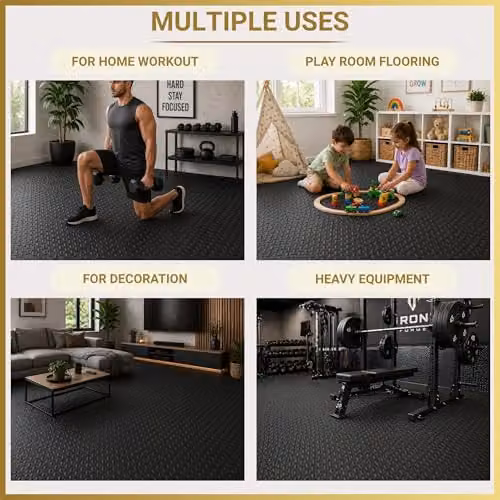SHATCHI 20 Piece Black Interlocking EVA Foam Exercise Floor Mats, W/D/H: 60 x 60 x 1.1 cm – 7