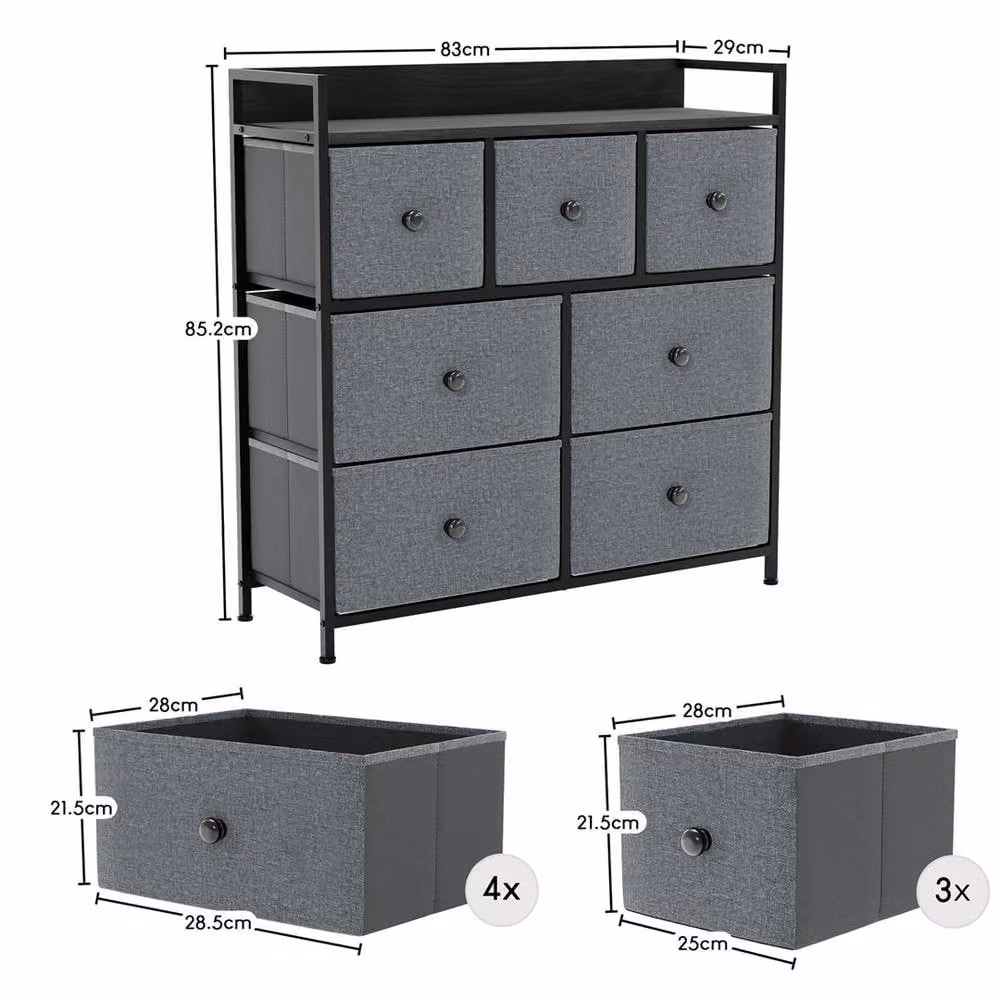 PAWNORA Modern 7 Drawer Fabric Chest of Drawers in Grey – 2
