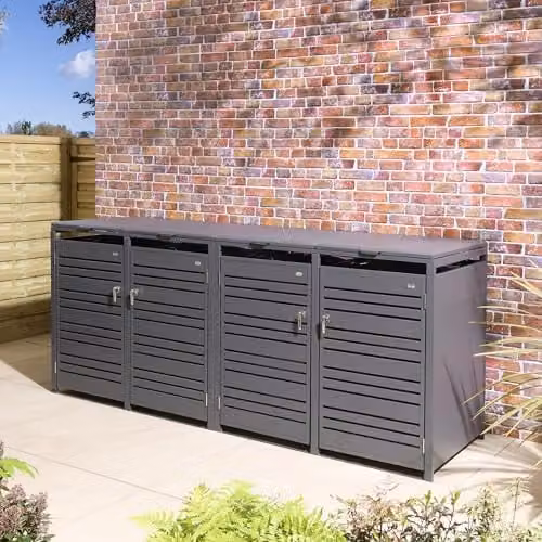 Rowlinsons Chelsea Quadruple Bin Store in Anthracite Grey Steel, W: 265 cm, D: 81 cm, H: 116.5 cm