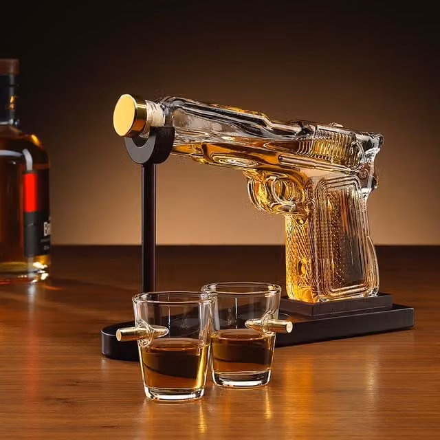 Connoisseur Creations Gun Decanter and 3 Glasses Set in Transparent Glass