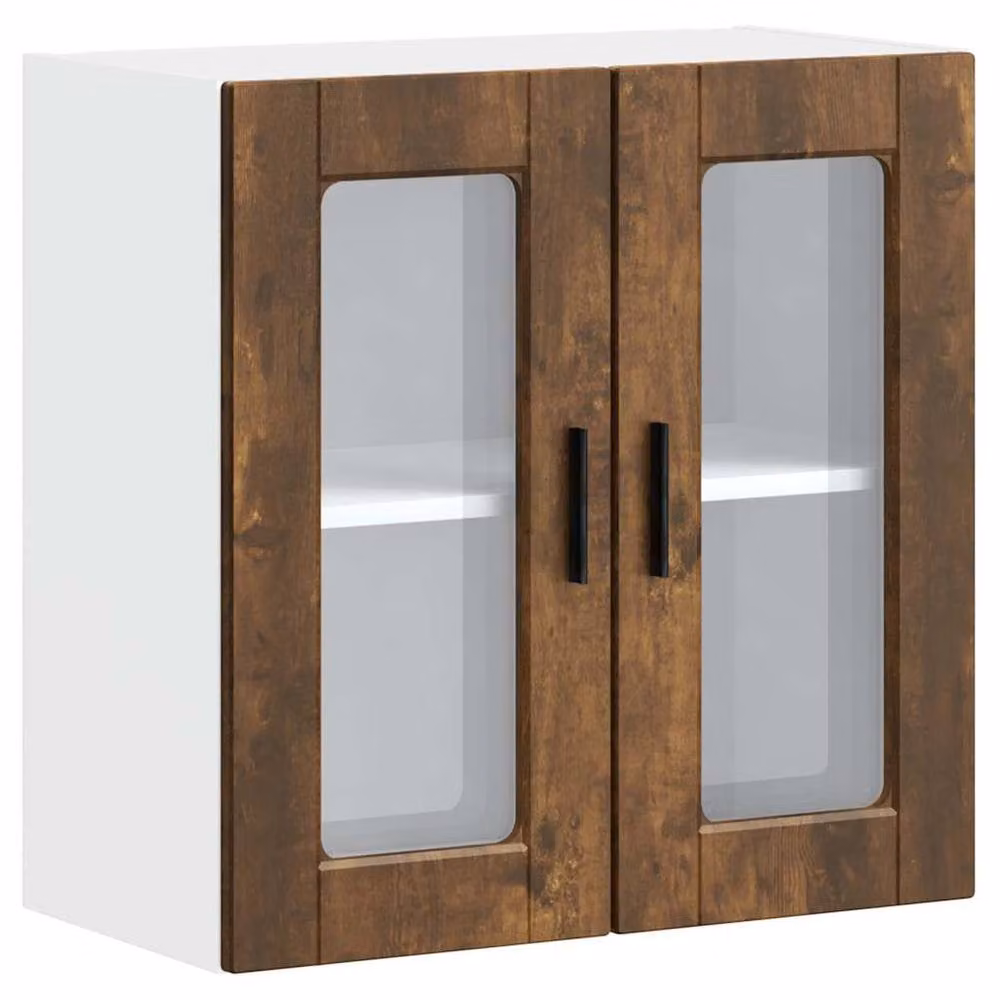Berkfield Home Porto Kitchen Wall Cabinet with Glass Doors in Smoked Oak Brown, H: 60 cm, W: 60 cm, D: 31 cm – 3