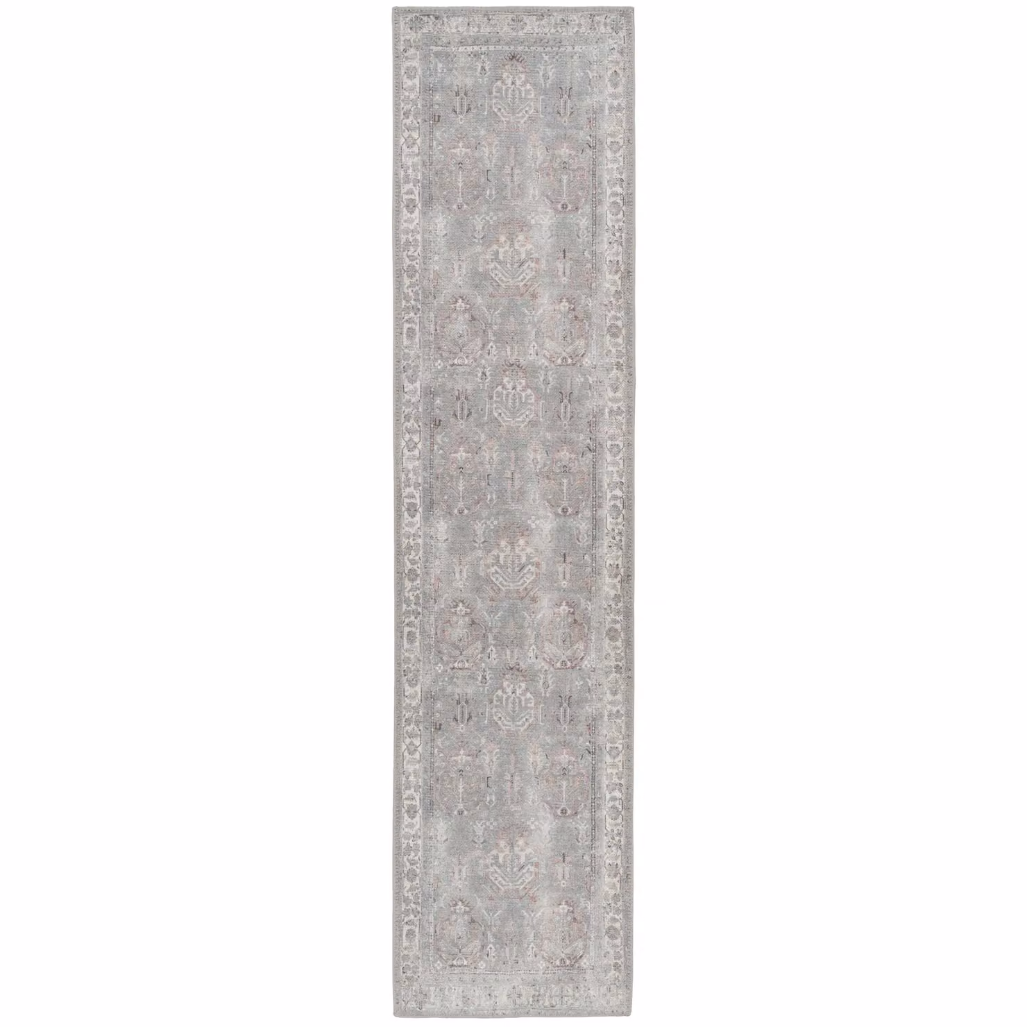 Kukoon Grey Distressed Floral Medallion Non-Slip Washable Low Pile Rug, W: 60 cm, L: 110 cm – 4