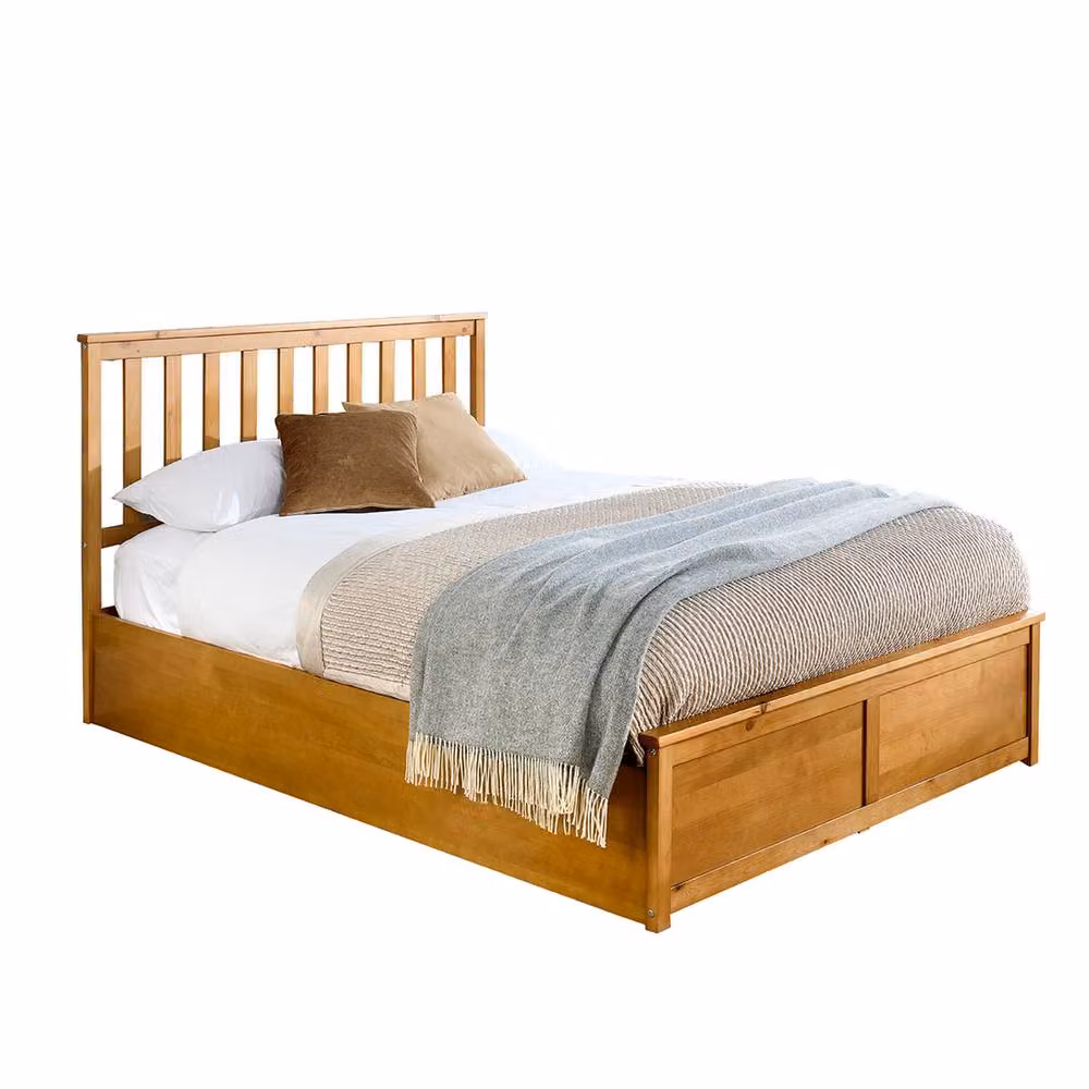 Aspire Hampton Shaker Style Wooden Ottoman Storage Bed in White and Natural, Small Double – 2