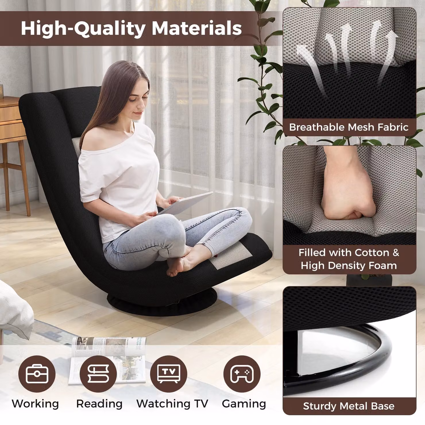 Gymax 360 Degree Swivel Gaming Chair and Folding Floor Sofa in Grey and Black – 2