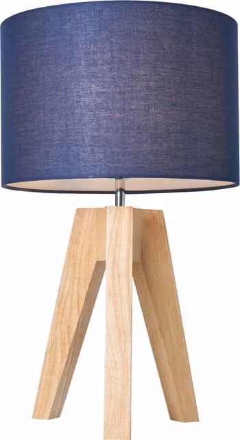 Litecraft Devlin Wooden Tripod Table Lamp in Blue and Grey