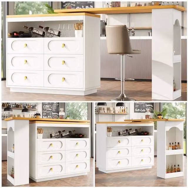 Rolipo White 360 Degree Rotating Bar Table with 6 Drawers and Spice Rack – 1
