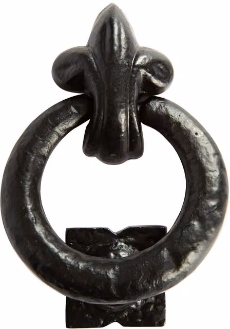 Hammer and Tongs Fleur De Lis Iron Door Knocker in Matt Black, Pack of 2, Height: 14 cm