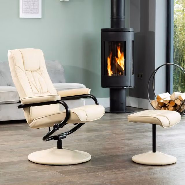 Artemis Home Mid Century Relax Recliner with Matching Ottoman in Beige and White