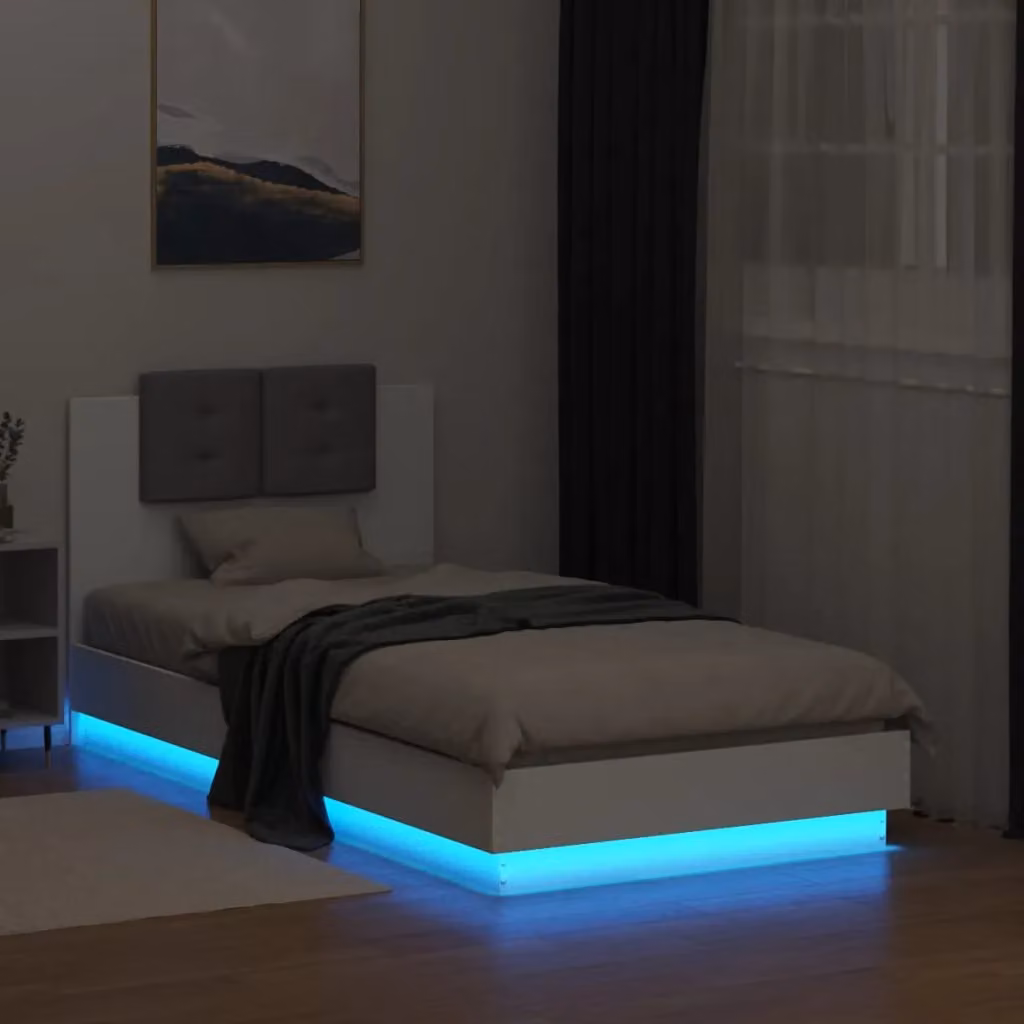 Berkfield Home Small Single Bed Frame in White with LED Under-Bed Lighting and USB Charging Port, W/D/H: 75 x 190 cm – 3