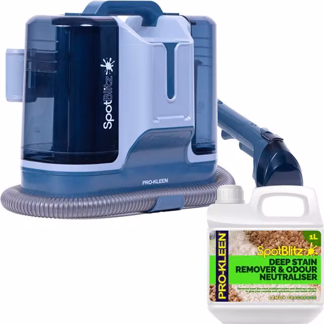 Pro-Kleen Carpet Washer, Spot Cleaner and Vacuum in Silver, Yellow and Blue with 5 Attachments and 0.6 l Lemon Carpet Shampoo