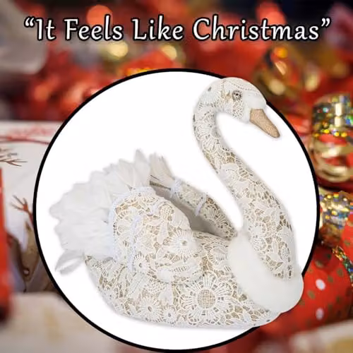 VFM e-Store Christmas Glitter Swan Tabletop Decoration, White, W: 35 cm, H: 18 cm – 6