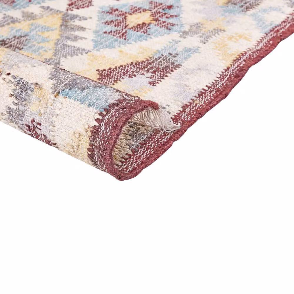 Wyld and Coco Handwoven Multicolour Geometric Jute and Cotton Rectangular Rug with Fringes W: 140 cm, L: 200 cm – 3