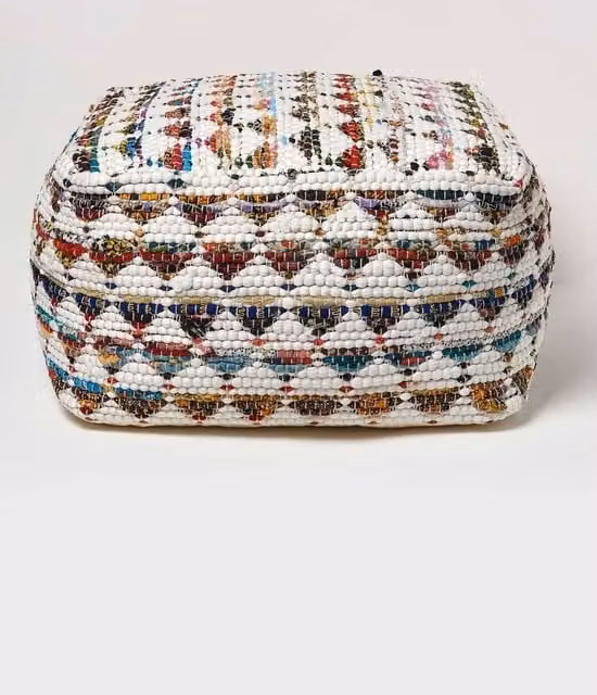 Homescapes Chindi Design Bean Filled Pouffe Large in Cream and Beige Cotton – 1