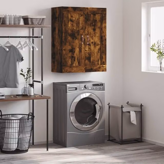 Berkfield Home Wall Mounted Smoked Oak Cabinet in Brown, W/D/H: 69.5 x 34 x 90 cm – 1