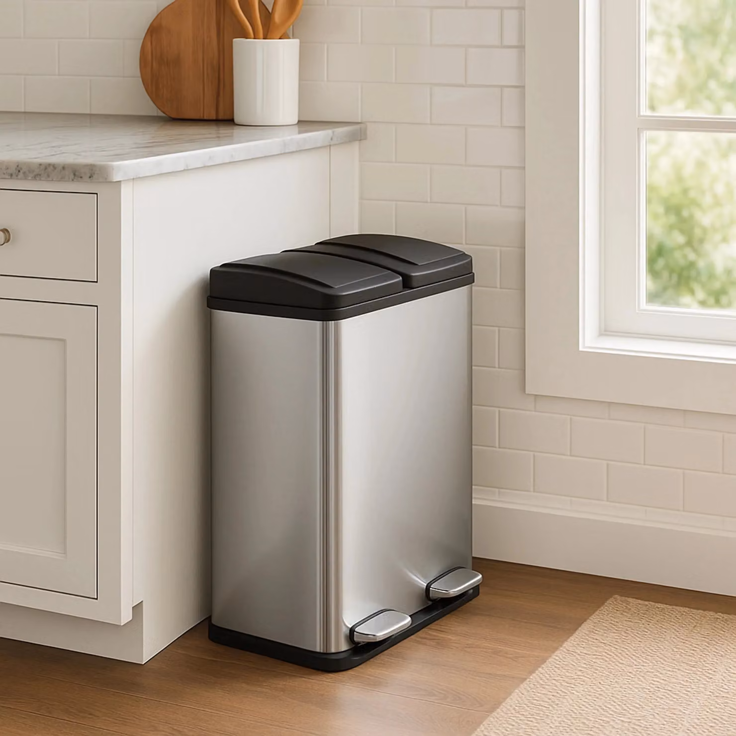 Monstershop 60L Dual Pedal Bin in Stainless Steel, Silver – 3