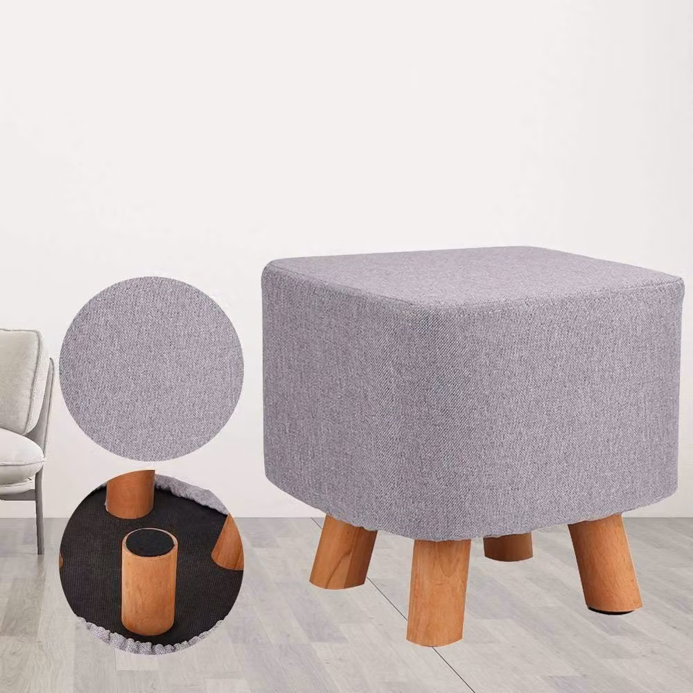 FORGEVIO Grey Fabric Padded Rectangular Wooden Footstool Ottoman with Removable Cover – 3