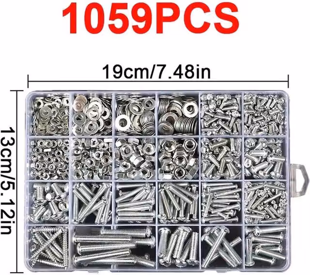 FLAVORA 1059-Piece Stainless Steel Nuts, Bolts and Washers Assortment Kit in Silver – 1