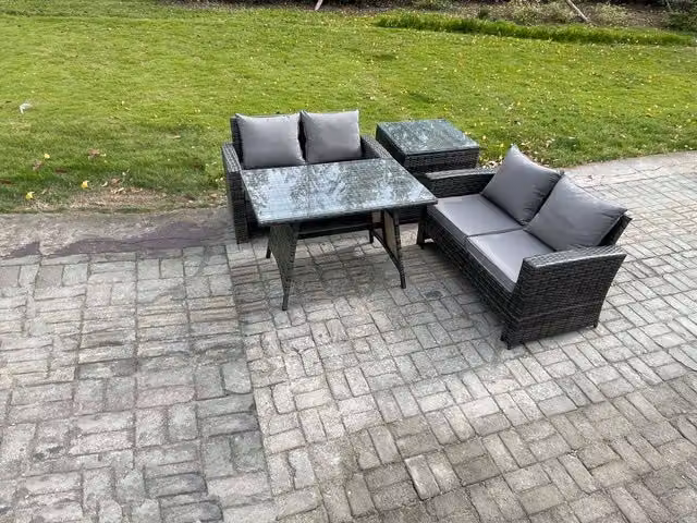 Fimous 4 Piece Wicker Rattan Garden Furniture Set with Side Table in Dark Grey