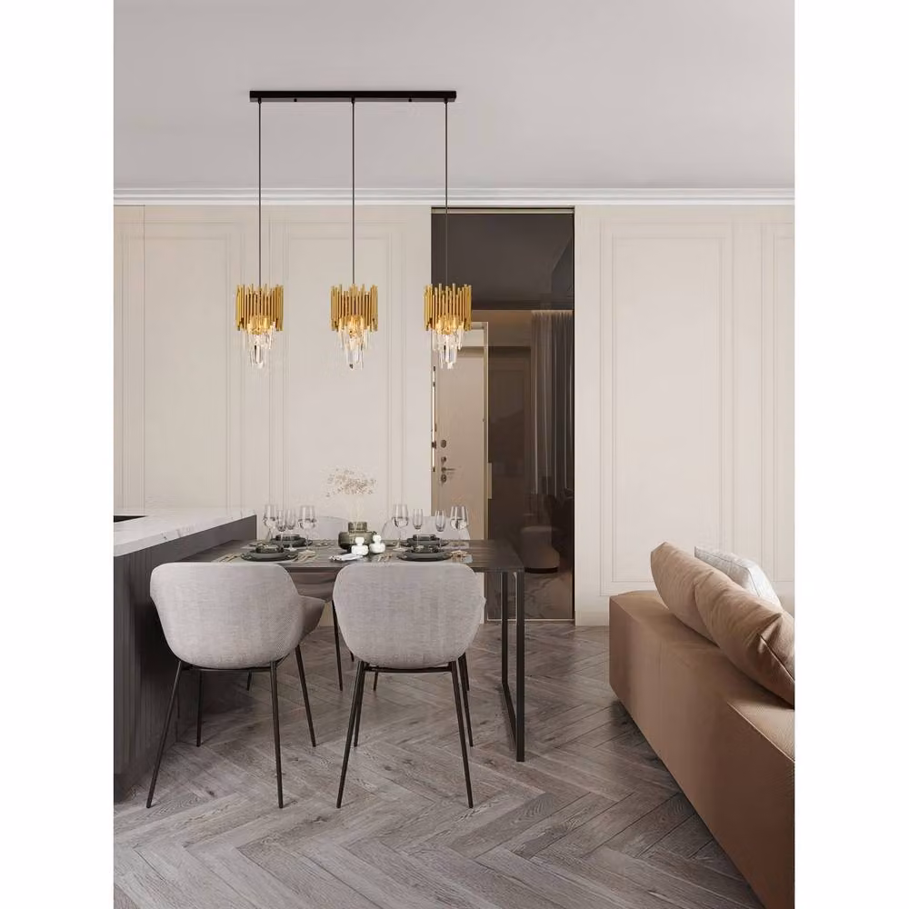 Netlighting Magnolia Bar Pendant Ceiling Light in Sandy Black and Gold/Brass with Crystal Details, E14 Socket – 2