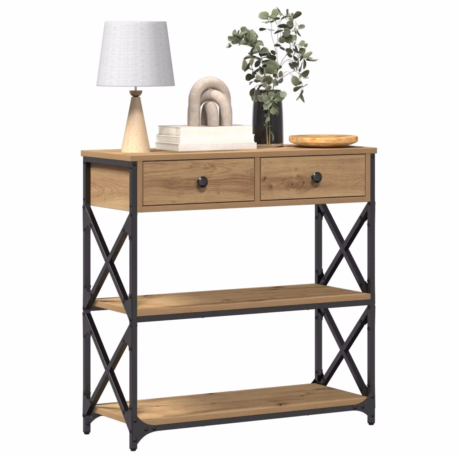 Berkfield Home Artisan Oak Console Table in Brown and Black, W/D/H: 75 x 28 x 75 cm – 3