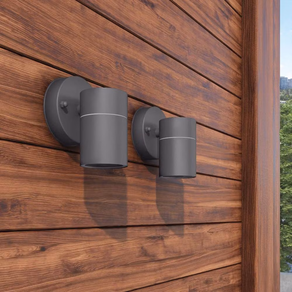 Berkfield Home Set of 2 Modern Black Stainless Steel Outdoor LED Wall Lights with Transparent Glass, Downward Lighting, IP44 Rated – 3