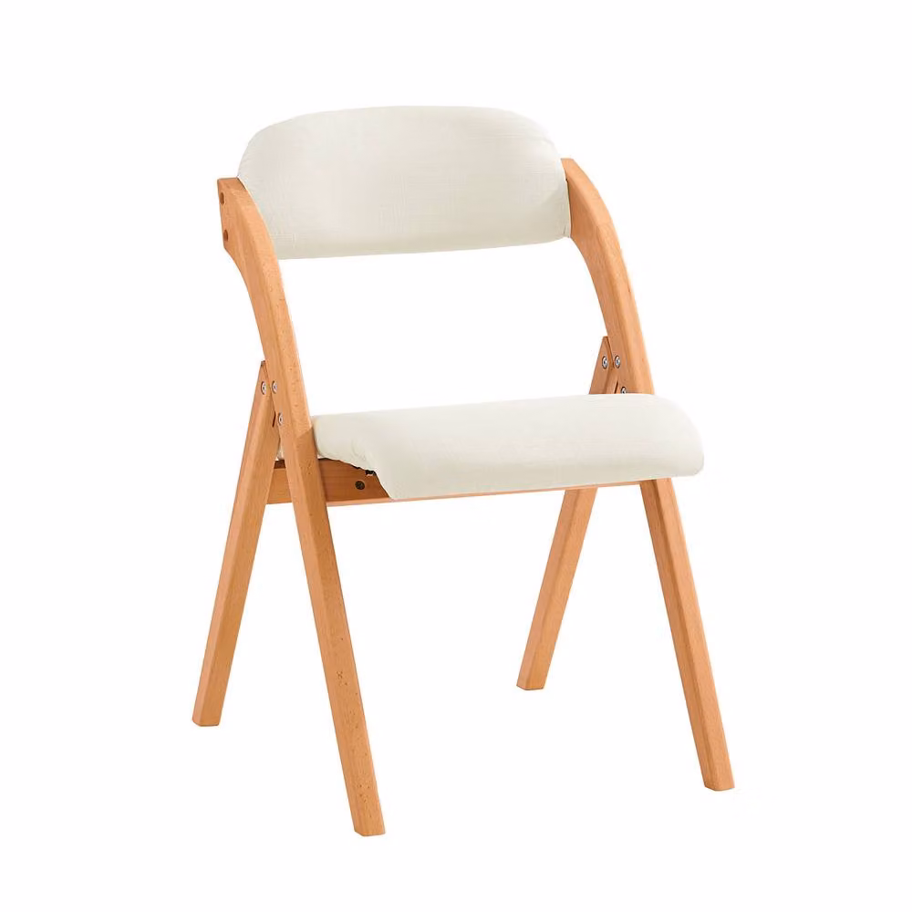 SoBuy Ergonomic Folding Wooden Chair in White with Beech Wood and Fabric Upholstery – 2