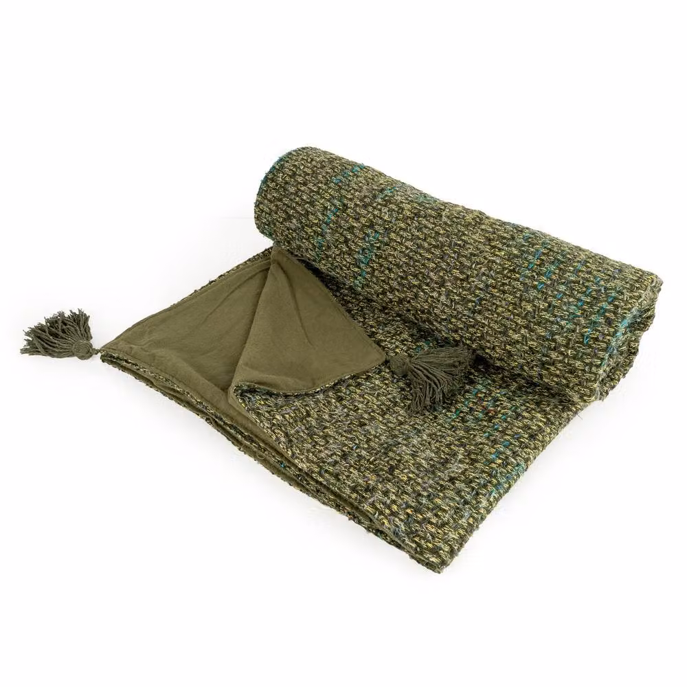 Madison & Mayfair Green Woven Throw with Fringes, W/D/H: 170 x 140 x 1 cm – 2