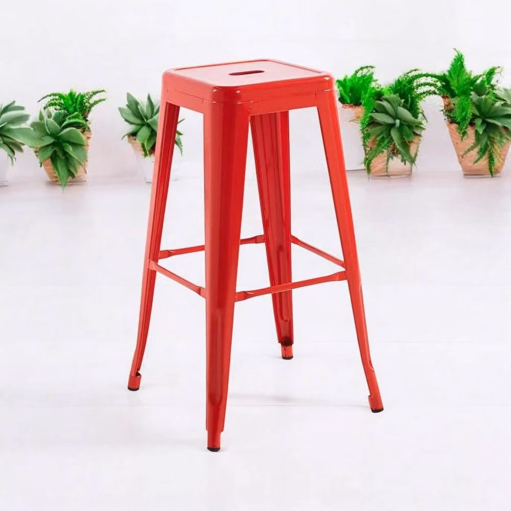 EONLION Red Metal Industrial Style Stacking Bar Stool – 4