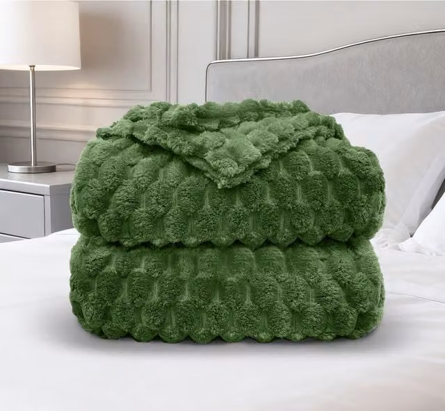 Velosso Fluffy Fleece Throw in Green, W: 150 cm, D: 200 cm