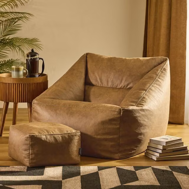 ICON Natalia Armchair and Amara Footstool Bundle in Brown Faux Leather