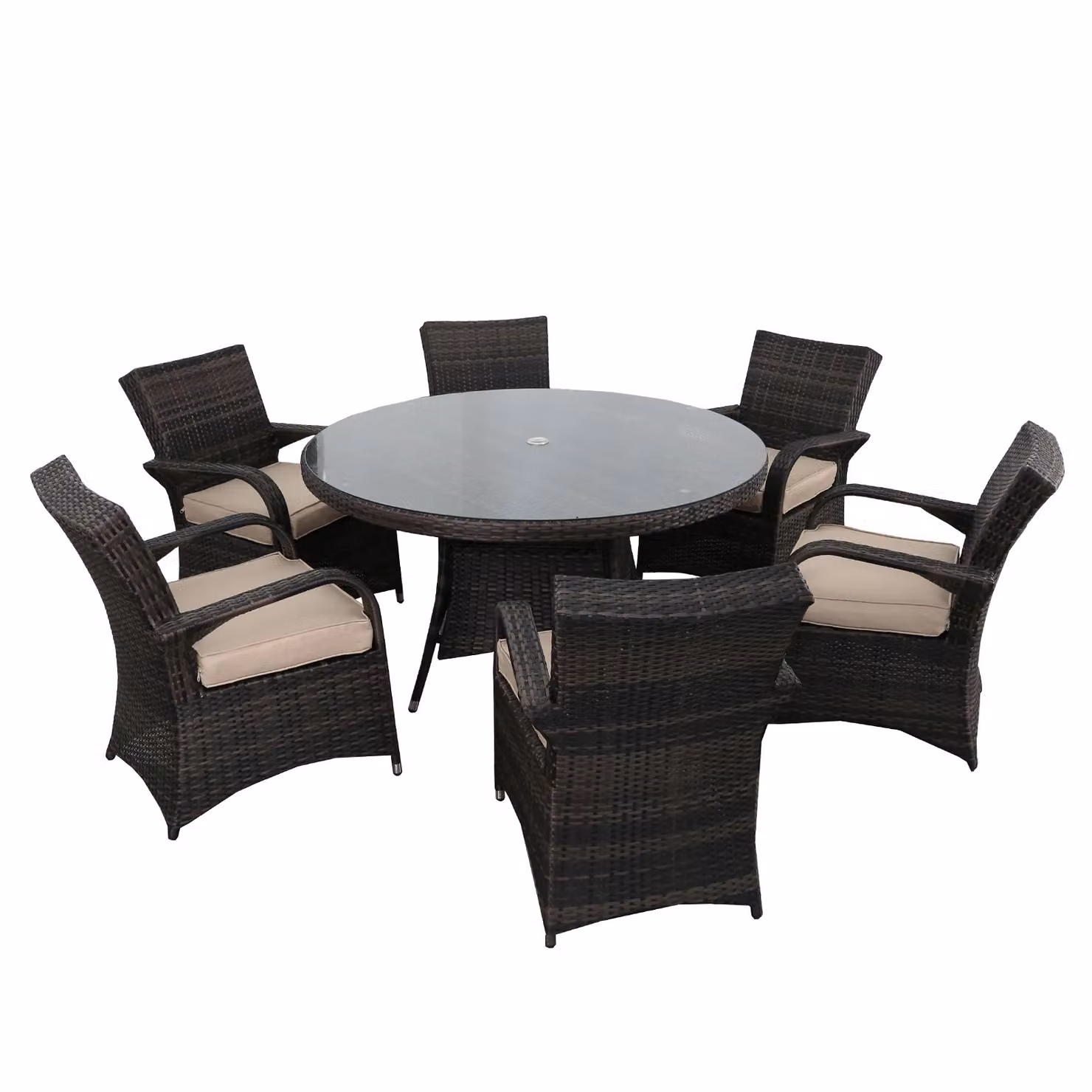 FURNITURE ONE Brown Rattan Effect 6 Seater Dining Set with Round Table and Aluminium Frame – 3