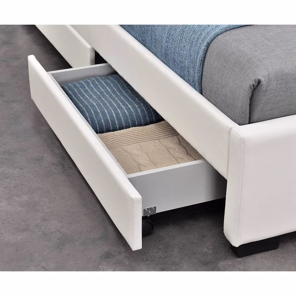 Harmin LUXURY White Double Bed with Upholstered Faux Leather Frame, LED Lighting, Bluetooth Speakers and USB Charging Port – 4