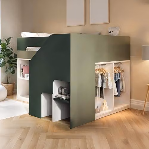 Flair Quinn Mid Height Staircase Mid Sleeper Bed with Storage in Green and White, W/D/H: 195.65 x 90 x 142.4 cm – 3