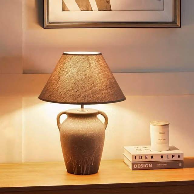 Wyld and Coco Grey Ceramic Table Lamp with Adjustable Fabric Shade – 1