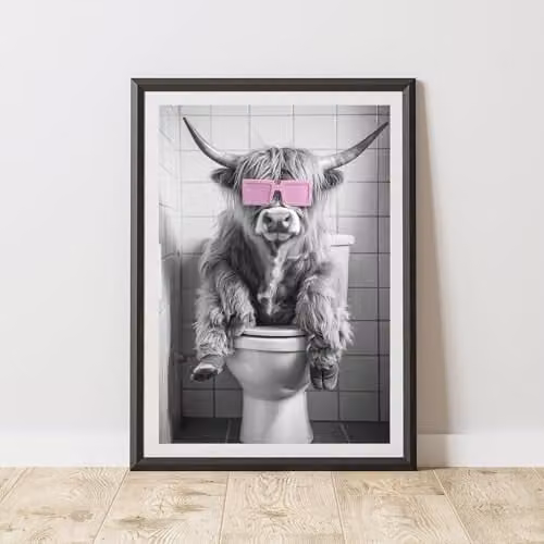 60 Second Makeover Highland Cow Pink Glasses Animal Print Paper Poster, A3
