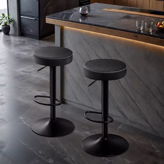 STOOLINK Set of 2 Stylish Swivel Adjustable Breakfast Bar Stools in Matt Ink Black