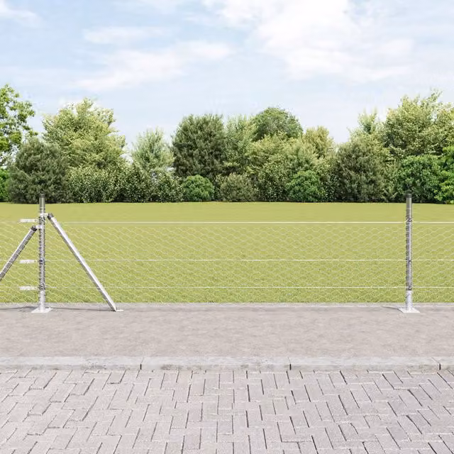 Berkfield Home Hexagon Fence in Silver Galvanised Steel, W: 0.4 m, L: 50 m