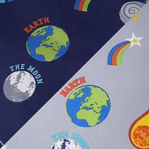 Catherine Lansfield Lost In Space Reversible Junior Duvet Cover Set and Pillowcases in Blue and Grey – 4