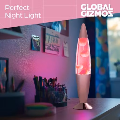 Global Gizmos 48879 Pastel Pink Lava Lamp with Rose Gold Chrome Base – 5