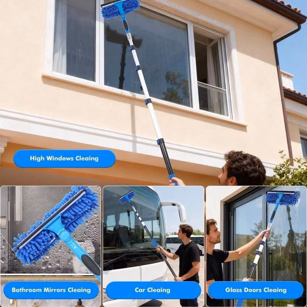Kelvenix 6m Blue Telescopic Window Cleaning Squeegee Kit with Aluminium Handle and Microfibre Head – 3