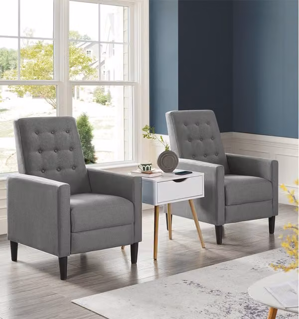 Yaheetech Mid-Century Modern Fabric Reclining Chair with Armrests in Grey