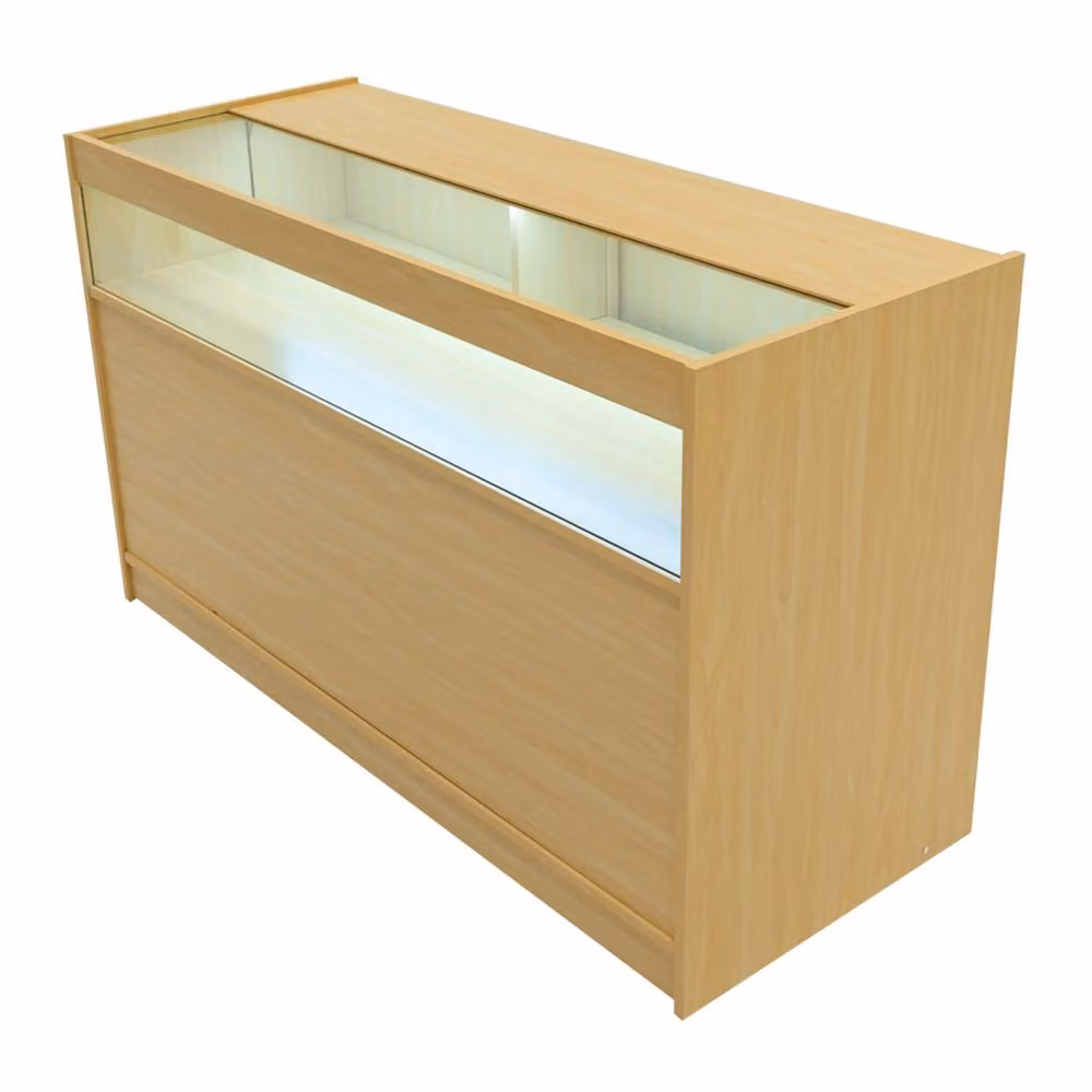 Monstershop Gravity LED Shop Counter Set in Maple and Beige with Lockable Glass Sliding Doors and Integrated Lighting – 1