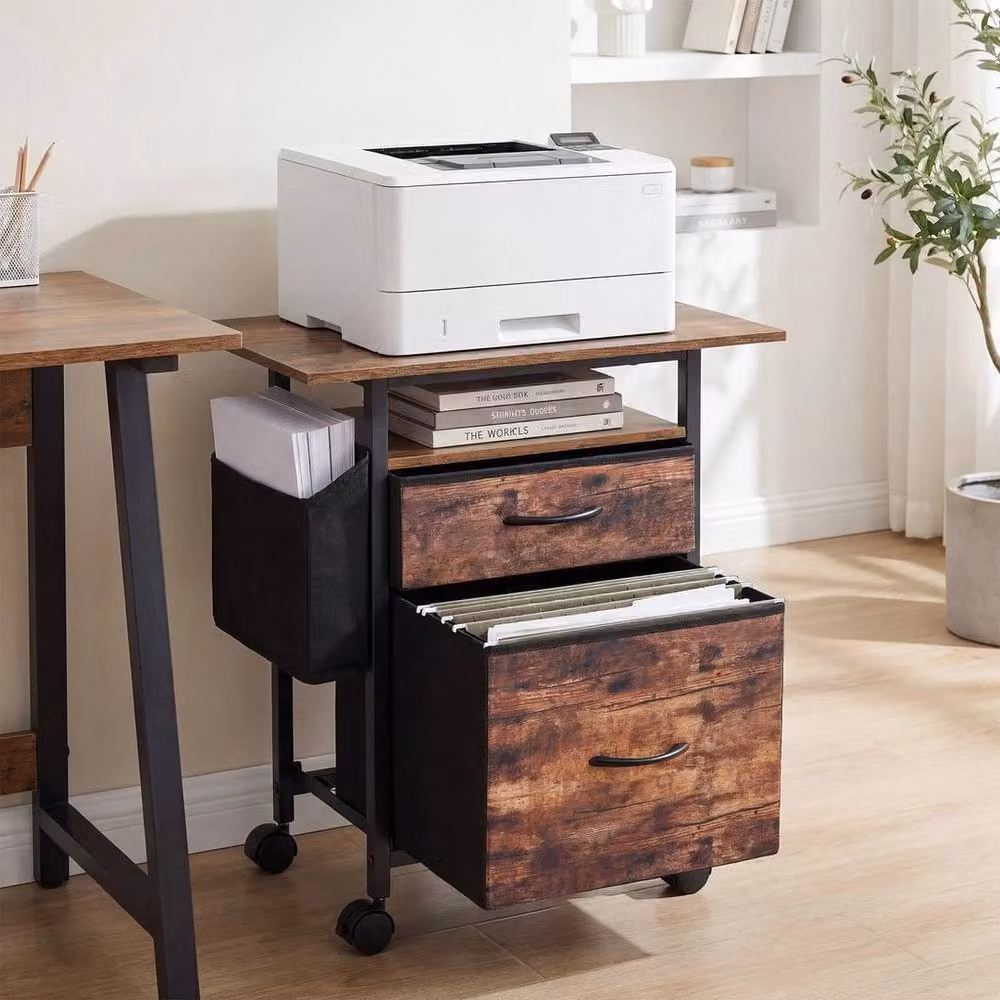 EONLION 2-Drawer Mobile File Cabinet and Rolling Printer Stand in Brown – 3