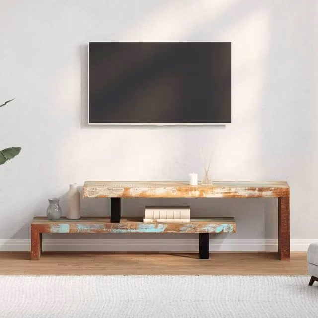 Berkfield Home Industrial TV Stand in Brown Solid Reclaimed Wood and Metal, W/D/H: 40 x 30 x 30 cm – 1