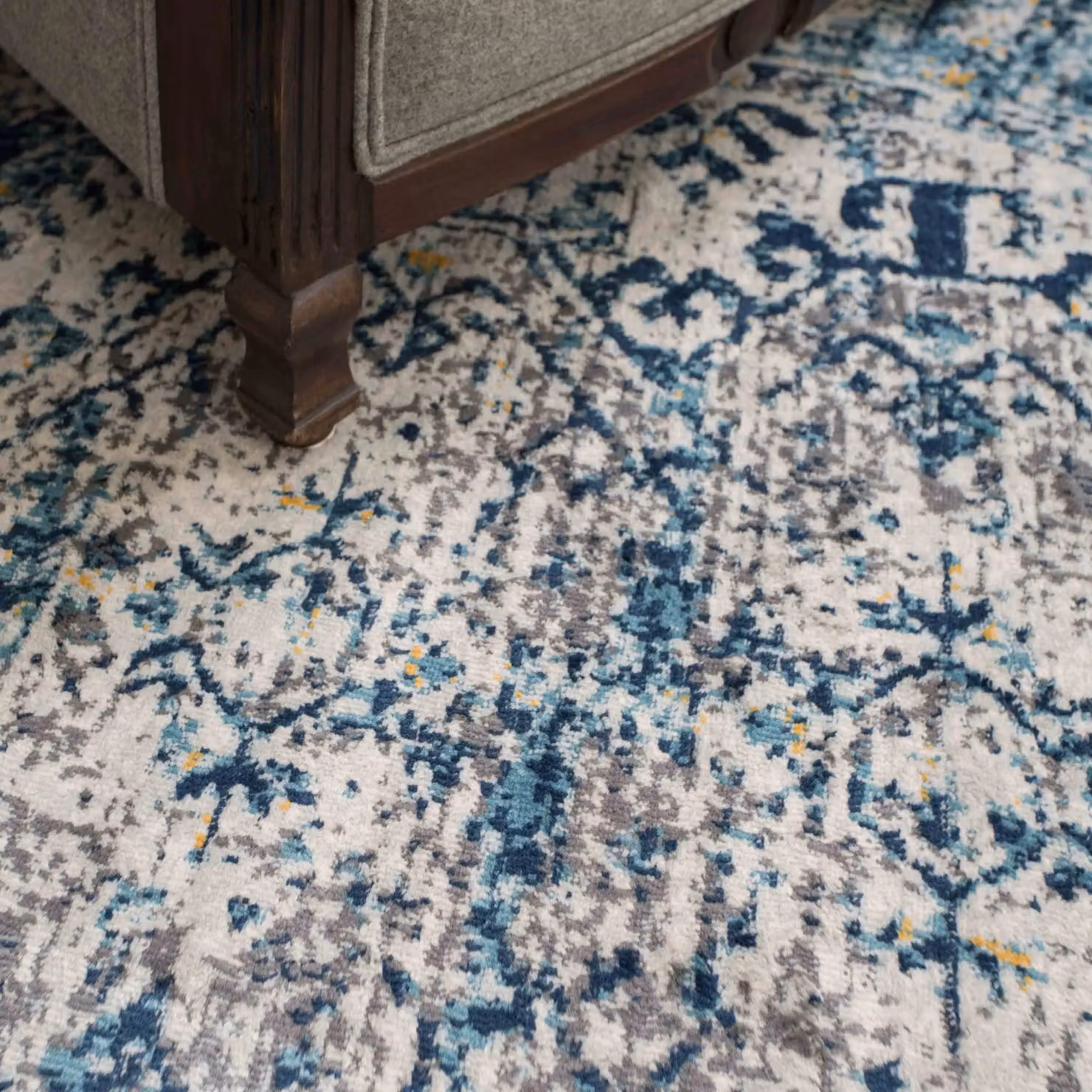 Loomed Navy Blue Aztec Pattern Distressed Machine Woven Area Rug, W: 160 cm, L: 230 cm – 3