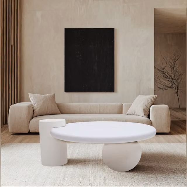 IH Design Udaipur Modern Abstract Round Coffee Table in White