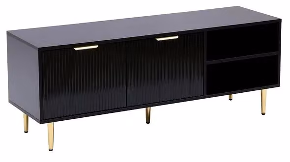 Moderna Black Glossy Fluted TV Stand Cabinet with Media Compartments – 3