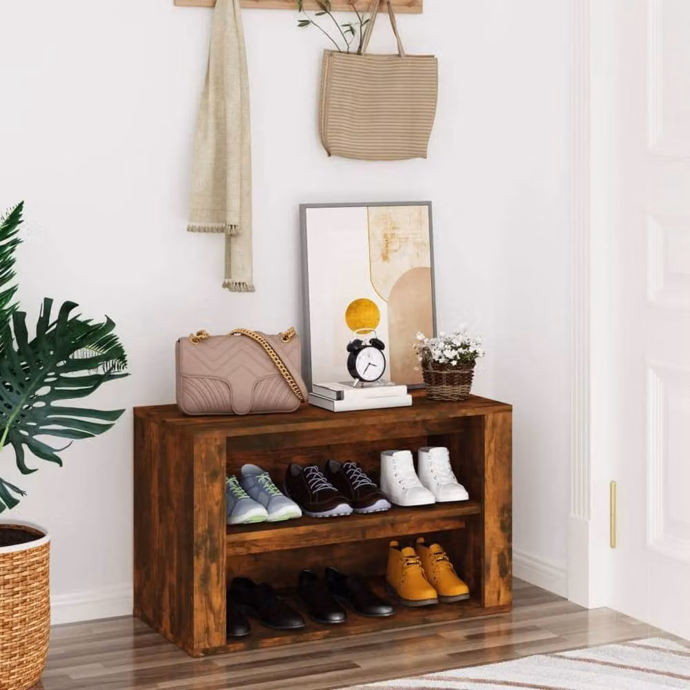 Berkfield Home Smoked Oak Shoe Rack in Brown, W/D/H: 75 x 35 x 45 cm – 2