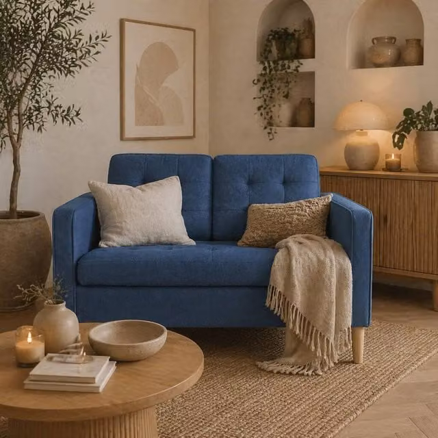 Wyld Haus Vanasu Blue Compact 2 Seater Loveseat with Tufted Seat and Hidden Storage – 1